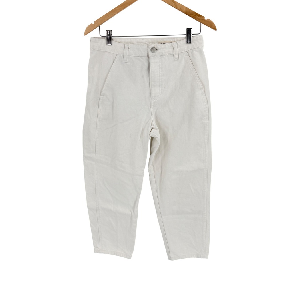 BLANKNYC High Rise Barrel Leg Cropped White Utility Pocket Denim Jeans Size 28